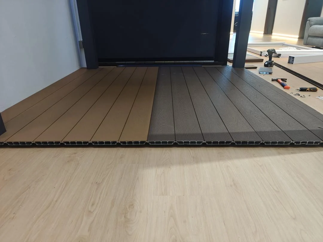 Part laid over the frame, aluminium decking supplied by Alu-R Pro in Singapore