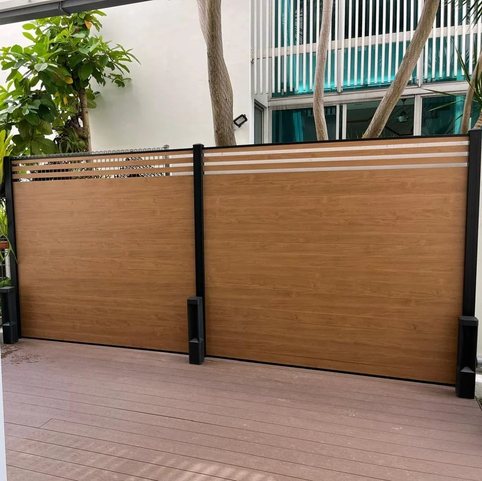 Timber look infill, aluminium fencing supplied by Alu-R Pro in Singapore